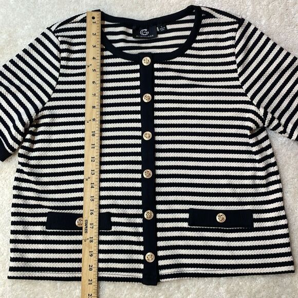 G by Giuliana Striped Short Sleeve Cardigan Top with Gold Buttons Women’s Sz L - Picture 5 of 8
